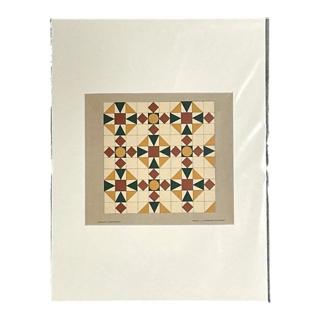 Goldenrod Vintage Geometric Tile Pattern Serigraph For Sale - Image 8 of 12