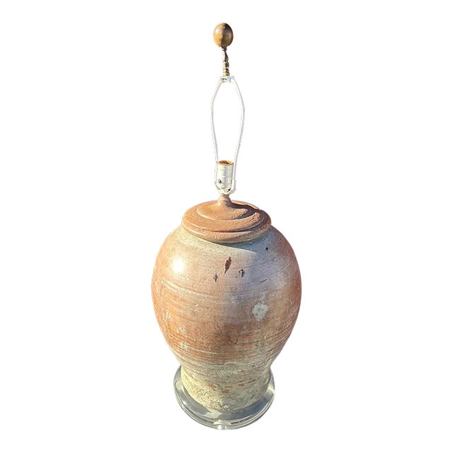 Vintage Distressed Terra Cotta Clay Table Lamp For Sale