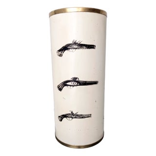Beige Varnished Metal and Brass Umbrella Stand, 1950s For Sale