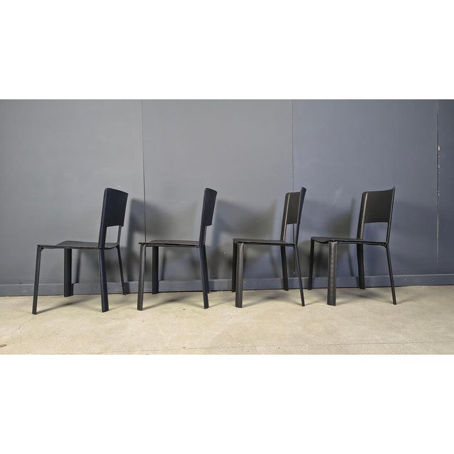 Vintage Black Leather Dining Chairs, Italy, 1980s, Set of 4 For Sale - Image 9 of 17