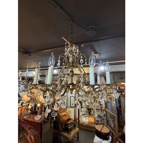 Vintage Brass & Crystal Eight Light French Style Chandelier Pineapple Motif For Sale - Image 12 of 12