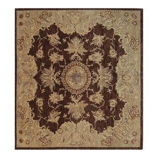 6x9 Brown Hand-Knotted Wool Floral Mandala Classic Traditional Modern Carpet Rug For Sale