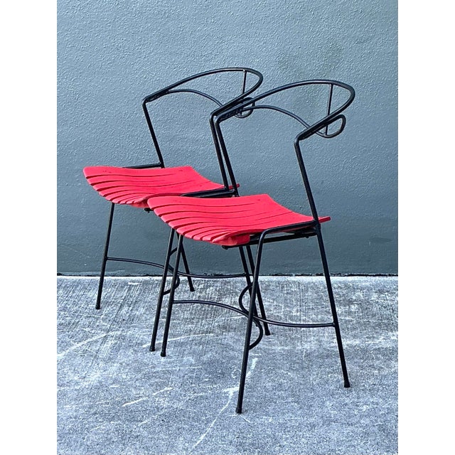 Vintage Wrought Iron Slat Chairs After Arthur Umanoff - A Pair For Sale - Image 12 of 12