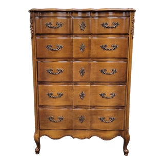 Vintage French Provincial Louis XV Style Five Drawer Chest of Drawers For Sale