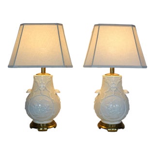 Pair of Ceramic Basket-Weave Paul Hanson Table Lamps For Sale