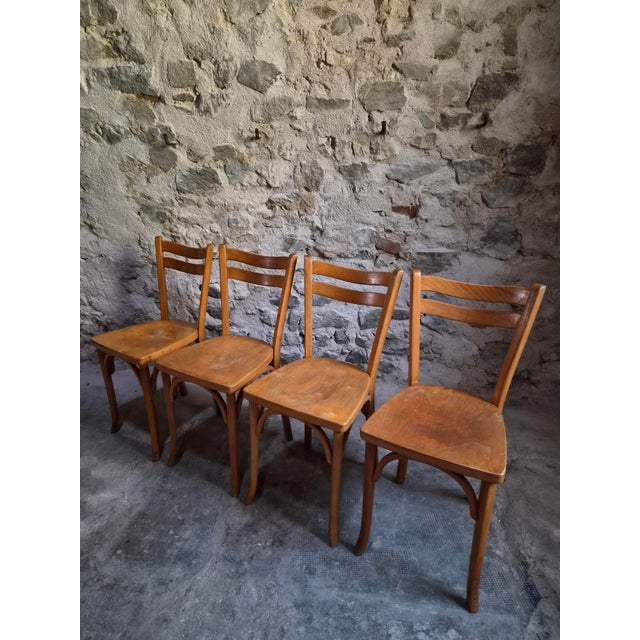 Vintage Baumann Bistro Chairs and Ottoman, France, 1950s, Set of 5 For Sale - Image 15 of 18