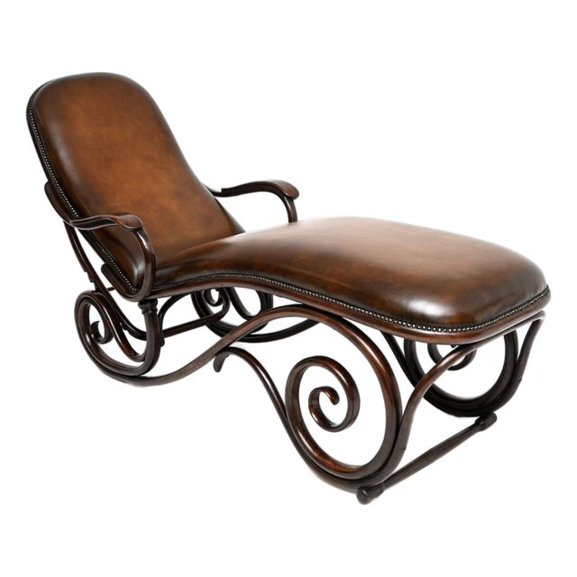 Antique Bentwood and Leather Chaise Lounge, 1880 For Sale