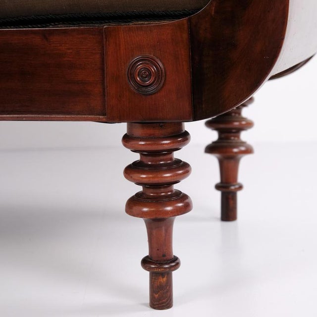 Antique Empire Sofa in Mahogany with Turned Legs and Brown Upholstery, 1830s For Sale - Image 6 of 10