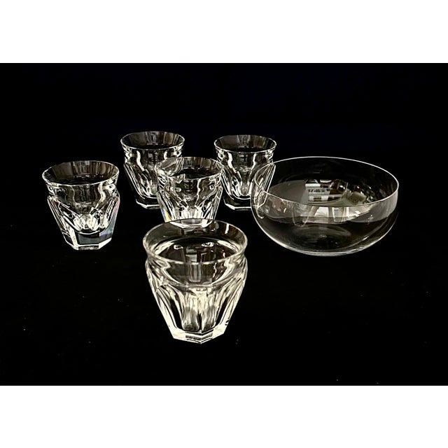 Art Deco Late 20th Century Baccarat Faceted Optic Cut Crystal 5 Shot Glasses With Low Profile Crystal Bowl - 6 pcs For Sale - Image 3 of 8