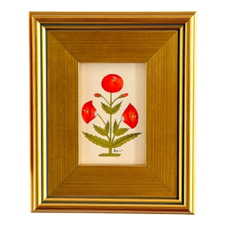 Original Hand-Painted Red Motif Painting, Framed For Sale