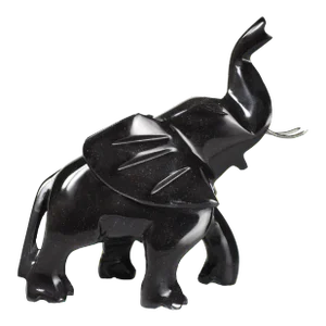Vintage Solid Black Onyx Stone Carved Trunk Up Lucky Elephant Figurine