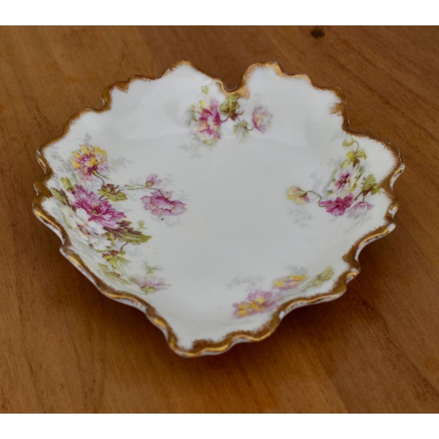 Antique Limoges Trinket Dish Elite Works France Porcelain Floral Leaf Shape Gilt For Sale In Philadelphia - Image 6 of 15