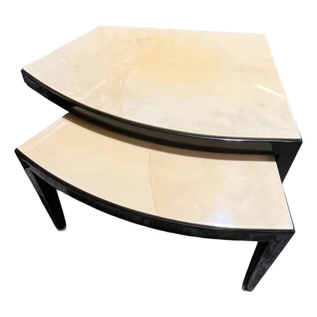 Vintage Colombian Goatskin & Black Lacquer Sculptural Nesting Tables by Today’s Custom Design, Pair For Sale