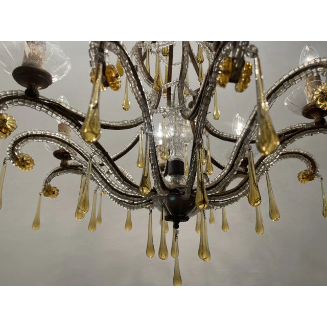 1950s Crystal Beaded Murano Glass Drop Chandelier, 1950s For Sale - Image 5 of 13