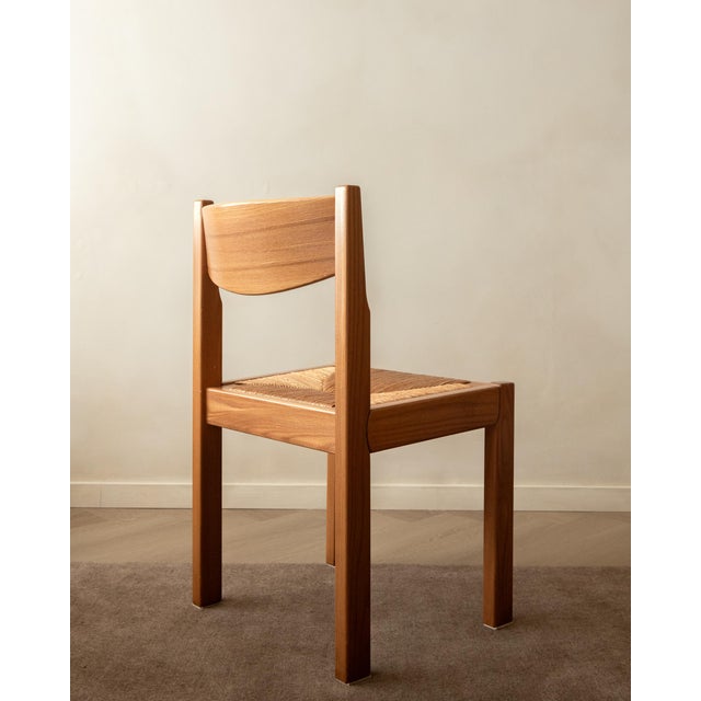 Mid-Century Elm and Rush Dining Chairs by Maison Regain, 1970s, Set of 4 For Sale - Image 9 of 17