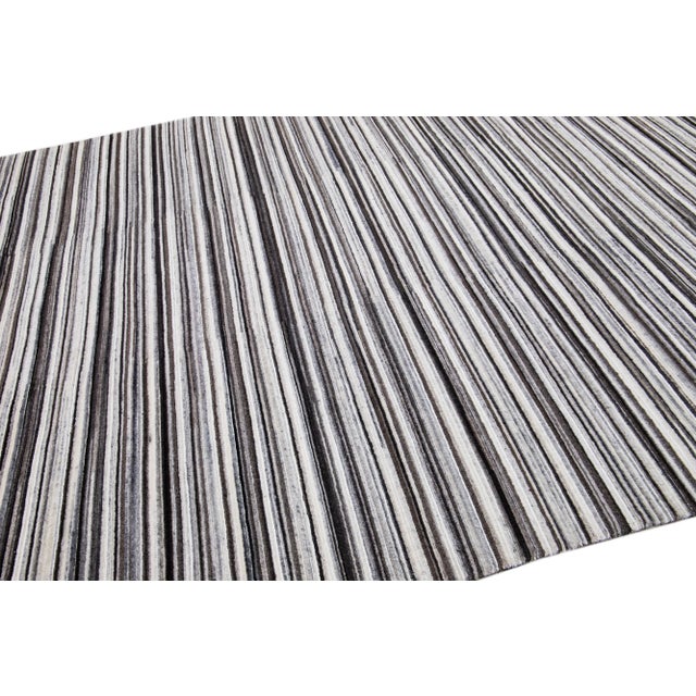 2010s Modern Handmade Striped Wool Rug in Ivory and Brown For Sale In New York - Image 6 of 7
