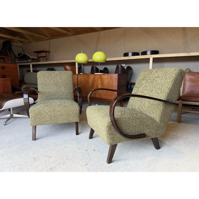 Jindrich Halabala armchairs. Brand new upholstery, new cushion seats, new covers all over. The springs are original in...