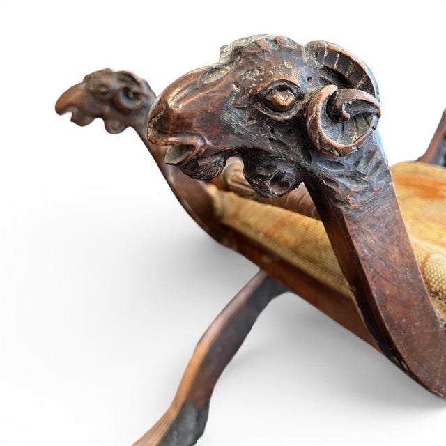 19th Century Italian Walnut Curule Stool With Ram's Head Carving For Sale - Image 4 of 5