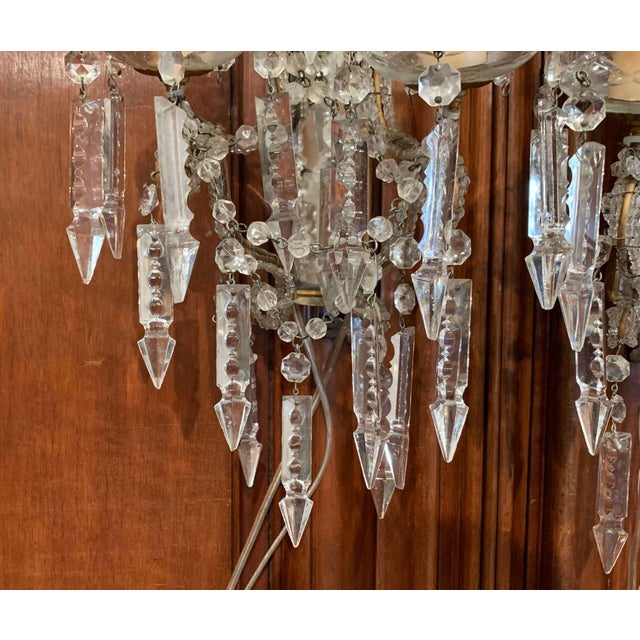 Early 20th Century Pair Early 20th Century Italian Crystal Two-Light Wall Sconces For Sale - Image 5 of 7