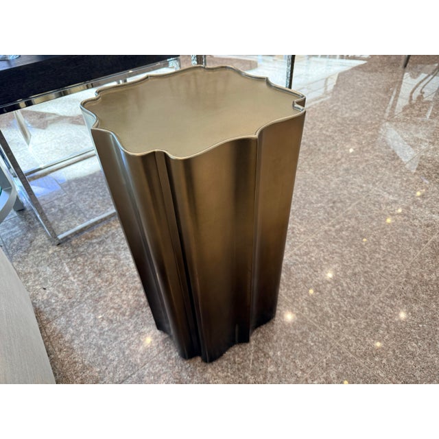 Gold Sculptural Fluted Accent Modern Drum Pedestal Table For Sale - Image 4 of 7
