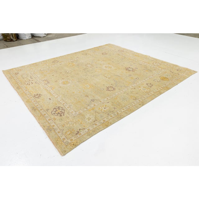 Contemporary 8 X 10 Handmade Contemporary Floral Oushak Style Wool Rug in Tan For Sale - Image 3 of 10