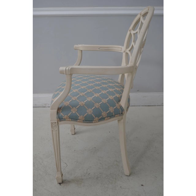 Traditional Pair Decorator Spiral Web Back Upholstered Seat Armchairs For Sale - Image 3 of 13