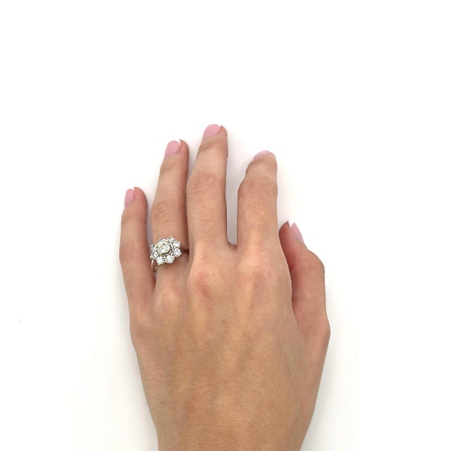 Early 21st Century 14k White Gold Floral Ring With Yellow & White Diamonds, Size 5.5 For Sale - Image 5 of 6