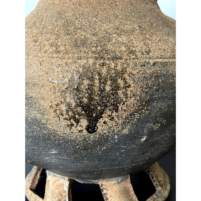 Fine Korean Pottery Footed Jar with Long Neck Silla Period For Sale - Image 9 of 18
