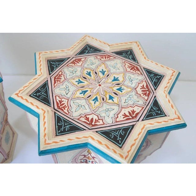 Moroccan Moorish Star Shape Ivory Side Tables a Pair For Sale - Image 10 of 12