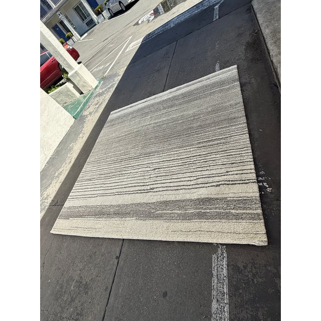 Contemporary 8ft X 8ft Pottery Barn Karson Wood Area Rug, Gray For Sale - Image 3 of 12