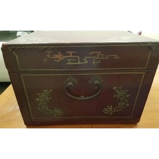 Animal Skin Antique Chinese Red Lacquered Leather Chest For Sale - Image 7 of 11
