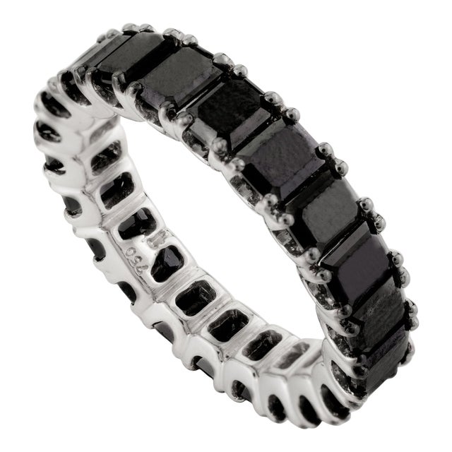 Princess Cut Black Diamond 18k Gold Eternity Band Size 6 For Sale