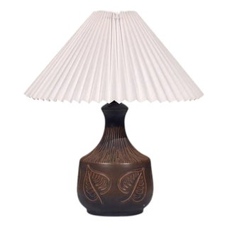 1960s Bromølle Keramik, Leaf Table Lamp, Brown Stoneware For Sale