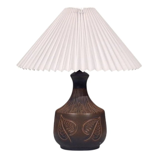 1960s Bromølle Keramik, Leaf Table Lamp, Brown Stoneware For Sale