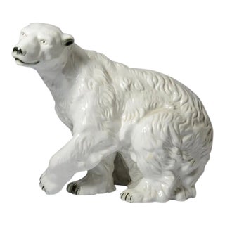 Antique Large CzechWhite Porcelain Polar Bear, Signed For Sale