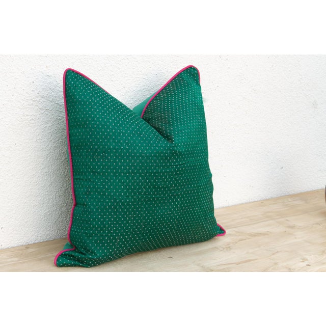Traditional Kdra Green Dotted Ahir Handloom Pillow For Sale - Image 3 of 5