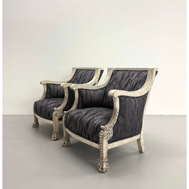 Vintage Neoclassical Painted Bergère Lounge Chairs - Pair For Sale In West Palm - Image 6 of 8