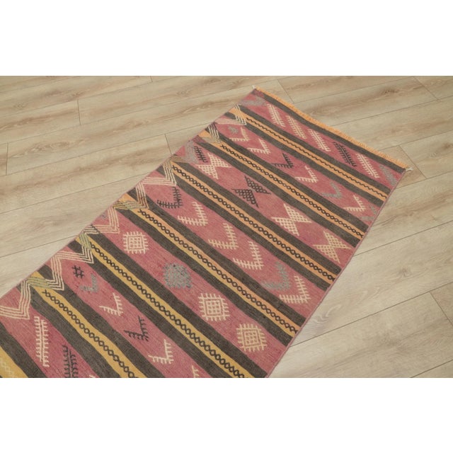 1950s Traditional Primitive Red Striped Kilim Runner Rug For Sale - Image 9 of 13