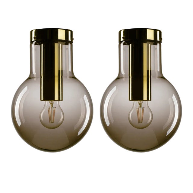 Maxi Bulb Ceiling Lamp in Smoked Glass by Franck Ligtelijn for Raak Amsterdam, Netherlands, 1960s, Set of 2 For Sale