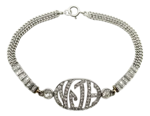 1900-1909 Edwardian Diamond Monogram Bracelet in 10k White Gold