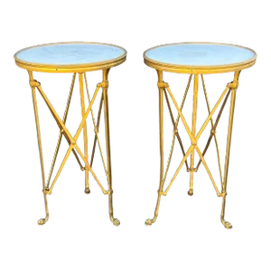 A Pair of French Late 19th Century Neo-Classical Gold Dore Ormolu and White Carrara Marble Guéridon Tables