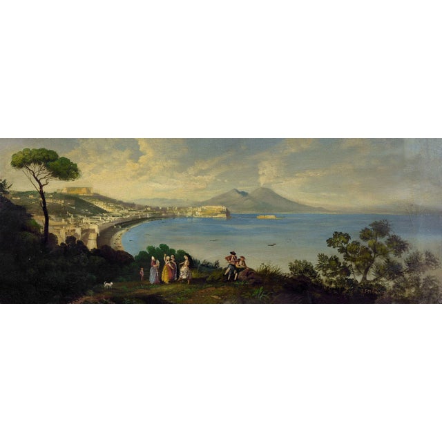 Naples landscape by Ettore Ferrante in the style of the Posillipo painting school. Oil on canvas, the painting is set in a...