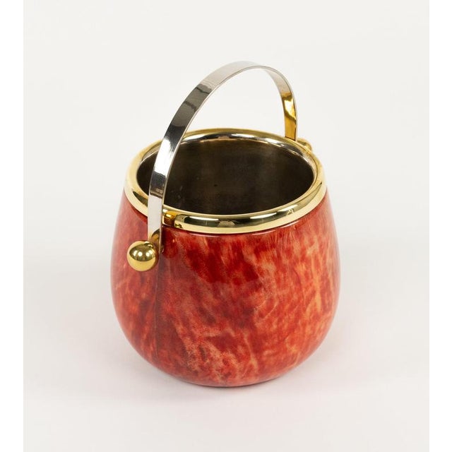 Mid-Century Modern Ice Bucket in Red Goatskin and Brass by Aldo Tura, Italy, 1960s For Sale - Image 6 of 18