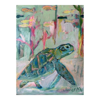 Sea Turtle, Original Oil on Cradled Board by Julie Magardino For Sale