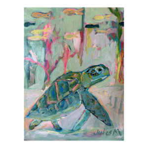 Sea Turtle, Original Oil on Cradled Board by Julie Magardino