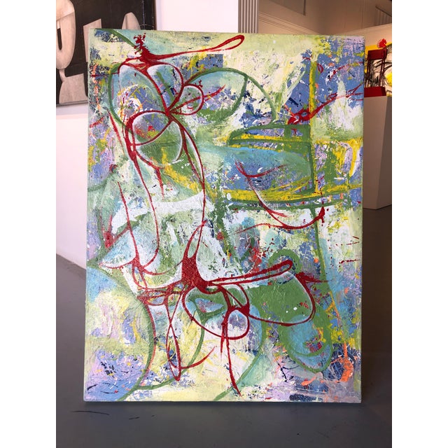 Abstract Expressionism Mirtha Moreno Oil on Canvas Titled: Red Ribbon 2016 For Sale - Image 3 of 7