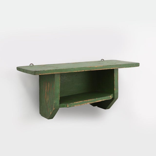 Small Rustic Green Wooden Wall Unit with Shelves, France, 1880s For Sale - Image 11 of 11