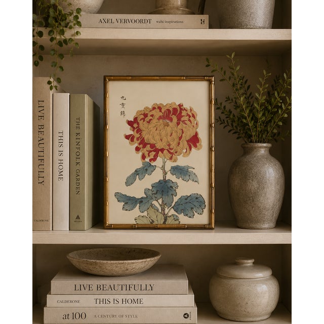 Paper Red Chrysanthemum Giclée, Vintage Japanese Botanical Art Print, 12" X 18" For Sale - Image 7 of 9