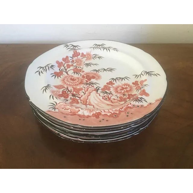 Circa 1810 Spode Creamware Red Orange Chinese Bamboo Pattern Dinner Plates- Set of 8 For Sale In New York - Image 6 of 12