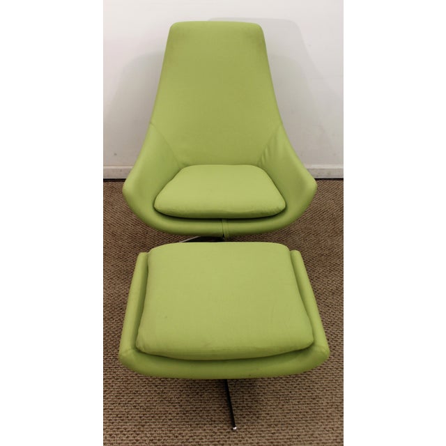 Mid-Century Danish Modern Lime Green Swivel Lounge Chair & Ottoman